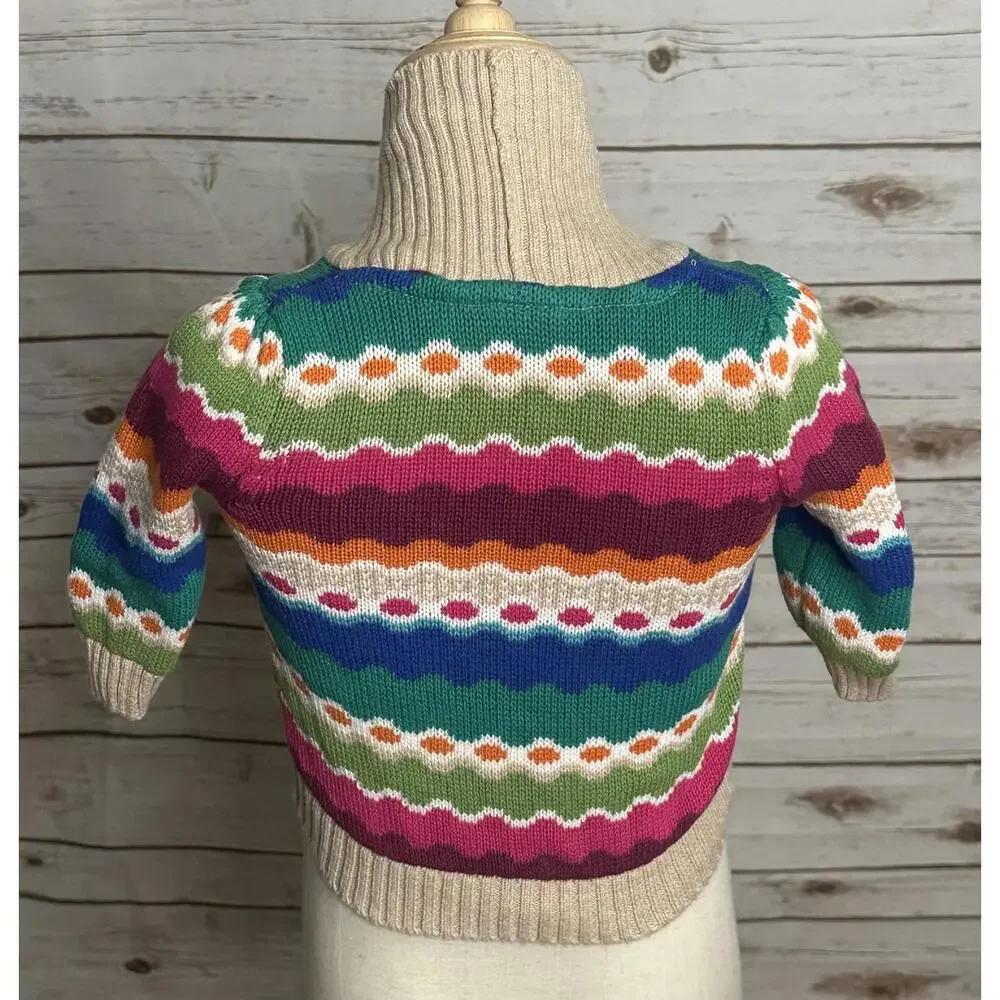 Gymboree Sweet Music rainbow Fair Isle cotton toggle knit cardigan sweater 6-12M